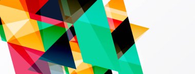 Soyut geometrik şekiller örtüşür, canlı renkli kompozisyon oluşturur. Modern tasarım keskin açılar, dinamik enerji içerir.