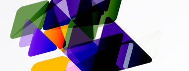 Soyut şekiller örtüşür, canlı renk karışımları yaratır. Geometrik biçimler derinlik, hareket, modern tasarım.