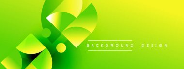 Soyut yeşil sarı eğimli şekiller modern arkaplan oluşturur. Dairesel elementlerle minimalist tasarım, canlı renk şeması.