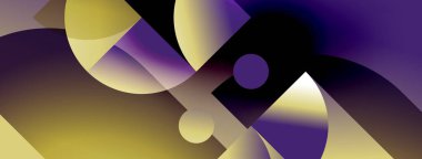 Abstract composition. Geometric shapes overlap, creating dynamic visual effect. Gold, purple hues dominate design. Smooth gradients present.