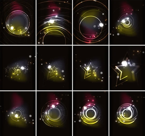 Abstraktní barvy zářící linky v temný prostor s hvězdami a světelné efekty pozadí — Stockový vektor