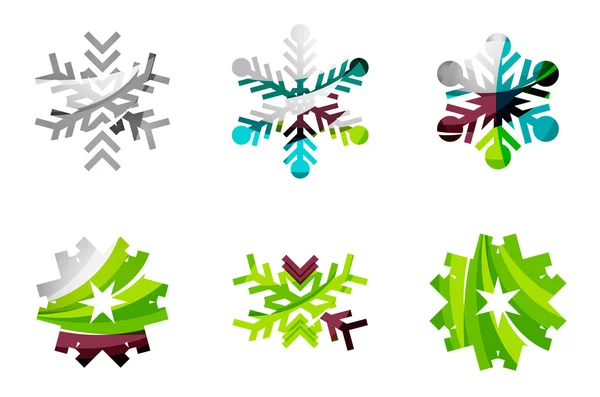 Set of abstract colorful snowflake logo icons, winter concepts, clean modern geometric design — Stock Vector