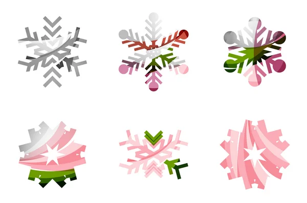 Conjunto de ícones coloridos abstratos do logotipo do floco de neve, conceitos de inverno, design geométrico moderno limpo — Vetor de Stock