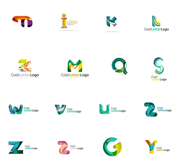 Set of colorful abstract letter corporate logos created with overlapping flowing shapes. Universal business icons for any idea isolated on white — Stock Vector