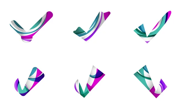 Conjunto de iconos abstractos OK y tick, conceptos de logotipos de negocio, diseño geométrico moderno y limpio — Vector de stock