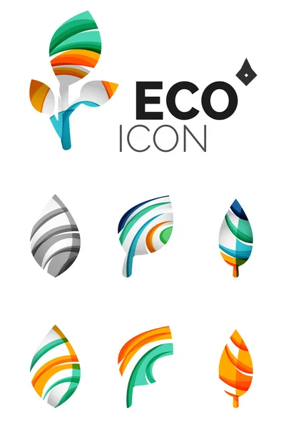 Set of abstract eco leaf icons, business logotype nature concepts, clean modern geometric design — Stock Vector