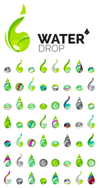 Large set of abstract eco water icons, business logotype nature green concepts, clean modern geometric design — Stock Vector