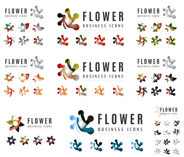 会社ロゴ ブランディング デザイン、コンセプト アイコンに咲く花のセット — ストックベクタ