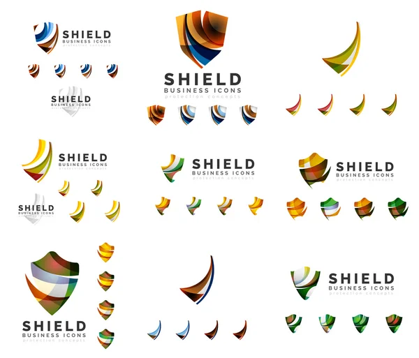 Set of company logotype branding designs, shield protection concept icons — Stock Vector