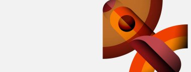 Soyut tasarım dalgalı kurdeleler, sıcak renkler, merkezi küre içerir. Modern estetik, minimalist kompozisyon, dinamik biçim.