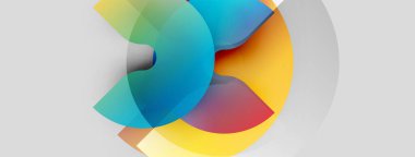 Soyut renkli tasarım, üst üste binen daireler, gradyanlar. Modern estetik, dinamik kompozisyon, hafif arkaplan.