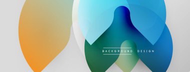 Soyut renkli şekiller çakışıyor. Gradyan renkler harmanlanarak modern görsel efekt yaratır. Metin elementli minimalist tasarım.