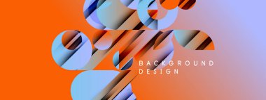 Soyut geometrik şekiller turuncu, mavi ve mor renkleri harmanlarlar. Modern tasarım dinamik görsel deneyim yaratır. Arkaplan özellikleri katmanlı elementler.