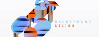 Soyut geometrik şekiller çakışıyor. Mavi, turuncu renkler tasarımda baskın. Minimalist stil modern görsel etki yaratır. Temiz çizgiler, basit formlar..