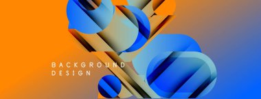 Soyut geometrik şekiller turuncu ve mavi renkleri harmanlarlar. Dinamik kompozisyon modern arkaplan tasarımı yaratır. Yumuşak eğimler derinlik ve görsel ilgi ekler.
