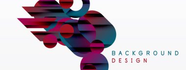 Soyut geometrik şekiller örtüşür, dinamik görsel kompozisyon yaratır. Koyu kırmızılar, maviler beyaz arka plana hakim. Modern tasarım ögesi.