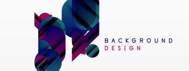 Soyut şekiller, mor, mavi renkler beyaz alana hakim. Modern tasarım elementleri dinamik görsel etki yaratır. Basit, temiz estetik..