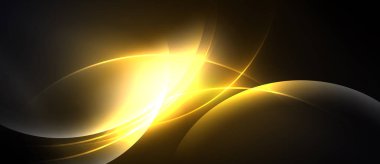 Soyut altın çizgiler parlak kıvrımlar yaratır. Koyu arkaplan parlak merkezi parlaklığı, pürüzsüz eğimleri vurgular.