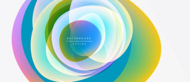 Abstract colorful layers create dynamic circular design. Gradient hues blend, forming modern background element. Smooth transitions, vibrant visuals.