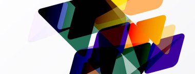 Soyut şekiller örtüşür, canlı renk karışımları yaratır. Geometrik biçimler, hareket, derinlik ve modern tasarım öneriyor. Kompozisyon dinamik ve enerjik hissettiriyor..