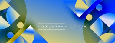 Soyut geometrik şekiller üst üste binerek dinamik mavi, sarı, yeşil gradyanlar oluşturur. Modern tasarım arka planlar, pankartlar, sunumlar için uygun.