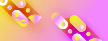 Soyut, enerjik şekiller çakışıyor, dinamik gradyanlar yaratıyor. Sarılar, pembeler, portakallar kusursuz bir şekilde harmanlanır. Modern tasarım enerjiyi ve hareketi çağrıştırıyor..