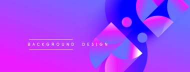 Soyut, enerjik bir arkaplan. Gradyan mor, mavi renkler dinamik şekiller, modern tasarım elementleri yaratır. Minimalist metin örtüsü mevcut.