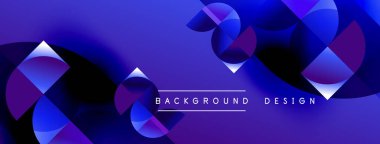 Soyut mavi tasarım, üst üste binen geometrik şekiller. Gradyan renkler dinamik görsel efekt yaratır. Çeşitli projeler için modern arkaplan.