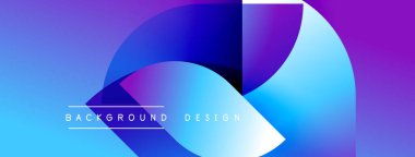 Soyut gradyan şekiller çakışıyor. Mavi, mor renkler dizaynın hakimi. Metin arka plan tasarımı okur. Modern, canlı görsel kompozisyon.