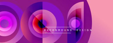 Soyut daireler örtüşüyor, canlı mor, pembe gradyanlar yaratıyor. Metin, kompozisyon içerisindeki arkaplan tasarımını okur. Modern estetik.
