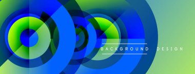 Abstract geometric shapes, vibrant blue, green hues. Concentric circles create dynamic visual effect. Modern background design element.