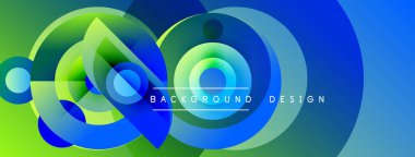 Abstract vibrant design features overlapping circles, fluid shapes. Green, blue hues create dynamic visual effect. Text reads background design.