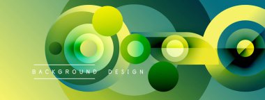 Soyut geometrik şekiller örtüşüyor, canlı yeşil, sarı renkler yaratıyor. Modern tasarım elementleri dinamik görsel deneyim önerir.
