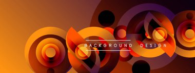 Soyut tasarım özellikleri üst üste binen daireler, sıcak renkler, gradyanlar. Metin elemanları ve dinamik bileşimi olan modern arkaplan.