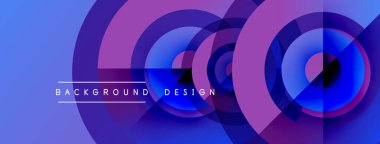 Soyut daireler örtüşüyor, parlak mavi ve mor renkler yaratıyor. Arka planlar ve sunumlar için modern tasarım öğesi. Basit, temiz estetik..