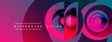 Abstract vibrant design features overlapping circles, gradients. Pink, purple, blue hues create modern visual impact. Text labels background, design.