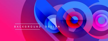 Soyut canlı tasarım, üst üste binen daireler, gradyanlar. Pembe, mavi renkler dinamik görsel efekt yaratır. Metin arkaplan tasarımı okur.