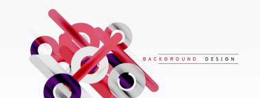 Soyut geometrik şekiller örtüşür, dinamik görsel efekt yaratır. Kırmızı, gümüş, mor renkler beyaz arkaplana hakim. Modern tasarım ögesi.