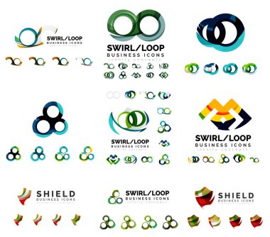 Şirket logo marka tasarımları ayarla, sonsuz döngü kavramı simgeler üzerinde beyaz izole girdap