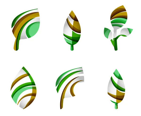 Conjunto de ícones de folha ecológica abstrata, conceitos de natureza do logotipo do negócio, design geométrico moderno limpo — Vetor de Stock