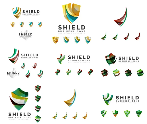 Set of company logotype branding designs, shield protection concept icons — Stock Vector