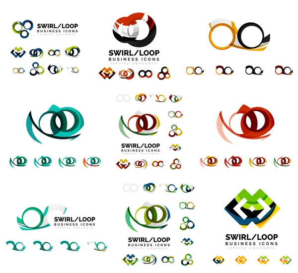 Set di modelli di marchio logotipo aziendale, icone del concetto di loop a spirale infinito isolate su bianco — Vettoriale Stock