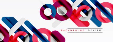 Soyut geometrik şekiller örtüşür ve canlı bir tasarım yaratır. Kırmızı, mavi, gri elementler modern estetiği temsil ediyor. Minimalist arkaplan bileşimi destekler.