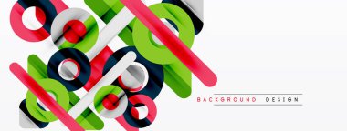 Soyut geometrik şekiller örtüşür, canlı renkli tasarım yaratır. Modern biçim, temiz satırlar, uygun arkaplan ögesi.