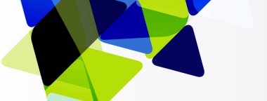 Soyut geometrik şekiller çakışıyor. Mavi, yeşil, siyah renkler kompozisyona hakim. Minimalist tasarım, modern estetik.