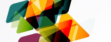 Soyut geometrik şekiller örtüşür, canlı renk karışımları yaratır. Üçgenler, modern estetik sunarak kompozisyona hükmediyor..