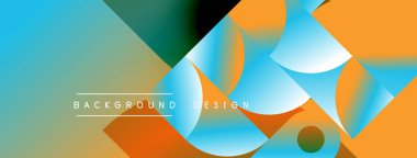 Abstract geometric shapes overlap. Blue, orange, green hues create modern design. Text reads background design. Minimalist aesthetic.