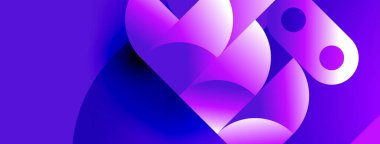 Soyut şekiller örtüşüyor, canlı mor ve mavi renkler yaratıyor. Modern tasarım akıcılığı, derinliği, görsel ilgiyi çağrıştırıyor.