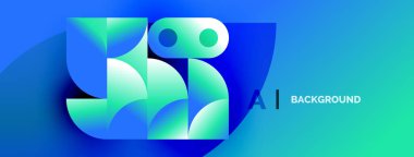 Abstract robot head design. Vibrant blue, green gradients create futuristic feel. Modern digital illustration.