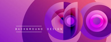 Soyut mor tasarım, üst üste binen daireler, gradyanlar. Metin arka plan tasarımı okur. Modern, canlı görsel kompozisyon.